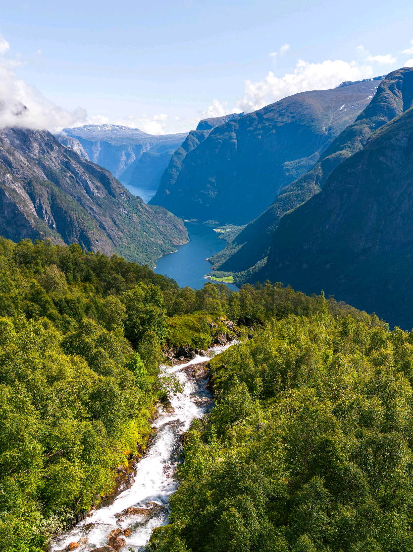 &bull; A birds eye view of the N&aelig;r&oslash;yfjorden region, Norway 😍⁠ 🇳🇴⁠ #N&aelig;r&oslash;yfjorden #unesco #nature #norway #drone #fjord #reveal