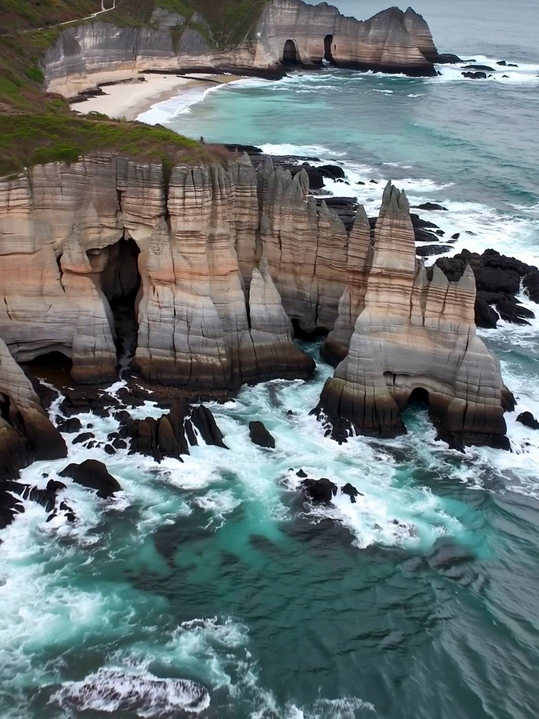 New Zealand&rsquo;s Punakaiki Rocks, famously called the Pancake Rocks, rise in dramatic layers along the wild West Coast. On a moody afternoon, crashing waves and misty skies amplify their raw, rugged beauty. #PunakaikiRocks #PancakeRocks #ai #aigenerated #ScenicViews #NatureLover #EpicViews #TravelGoals #Wanderlust #EarthPorn #BeautifulDestinations #AdventureAwaits #MountainMagic #SunsetLover